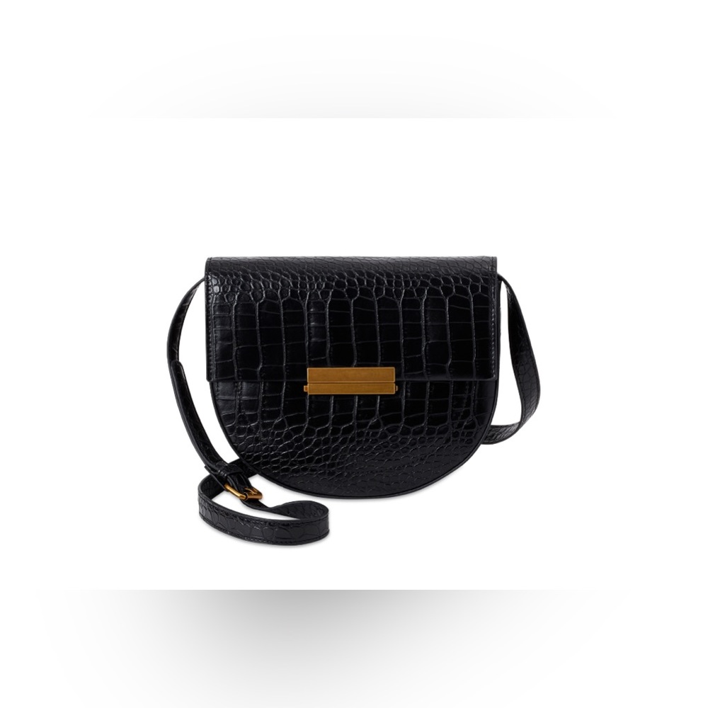 Scoop| Faux Leather Snake Saddle Bag | BLACK